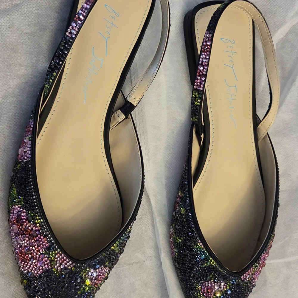 Betsey Johnson Black and Pink Beaded Flats - Picture 3 of 5